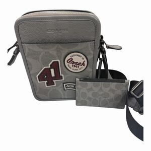B3-004 NWT COACH Sullivan Crossbody Gray Patched Leather Bag & Wallet CCF20